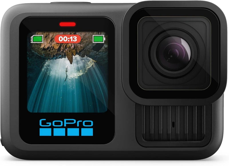 GoPro HERO13 Black waterproof action camera front view with screen and wide lens