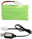 NiMH rechargeable battery pack with green cell and USB charger lead, RC toy compatible