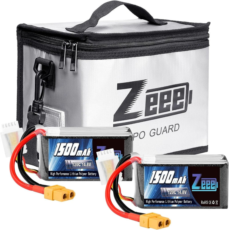 14.8V 120C 1500mAh 4S RC Lipo Battery with XT60 Plug 2 Pack Batteries with 1 Battery