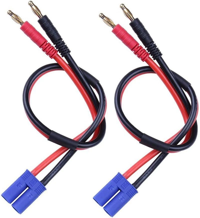 EC5 to 4mm banana male balance charging leads, red/black wires, gold plugs, 2-pack