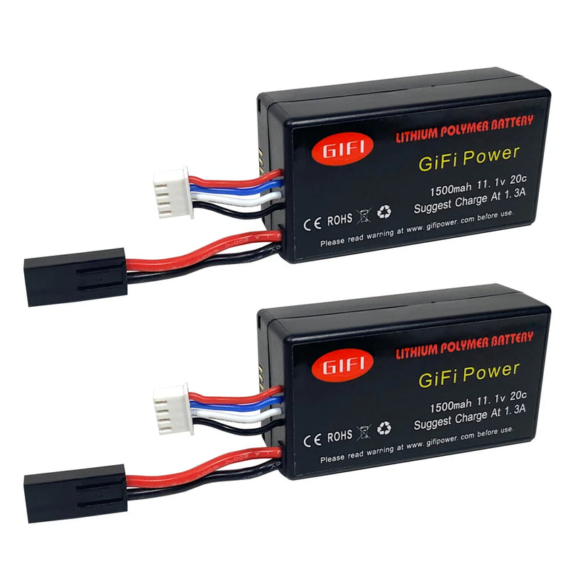 GiFi Power LiPo battery pack with two batteries and wiring connectors for quadcopter