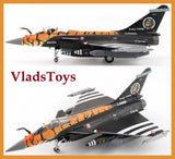 1/72 Rafale C jet model with orange tiger stripes, dark gray body and landing gear