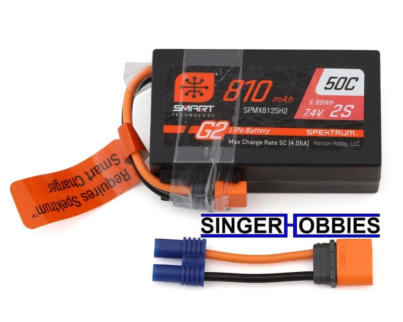 Spektrum SPMX812SH2 2S 50C Smart G2 LiPo Battery w/IC2 Connector 7.4V/810mAh HH Battery