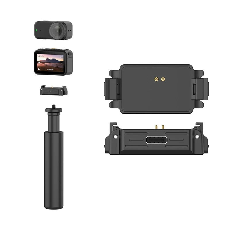 Dark charging adapter with USB-C port and 1/4" quick-release mount bracket