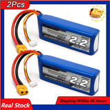 2-pack blue RC LiPo battery packs with XT60 connectors and balance leads