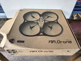AR Parrot quadcopter drone retail box with four-rotor graphic on top