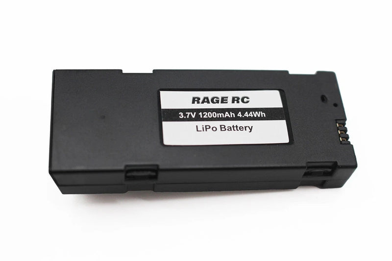 Rage RC 3.7V 1200mAh LiPo battery pack, black case with label and connector