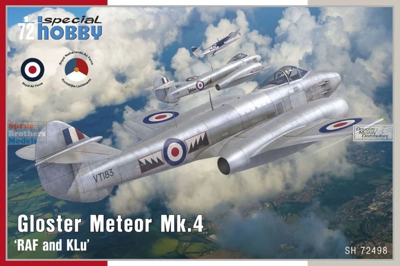 Gloster Meteor Mk.4 model kit box art with RAF and KLu aircraft markings