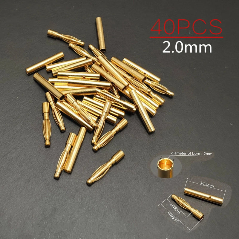 Gold 2.0mm banana bullet connectors (40PCS) for RC battery/ESC motor plugs