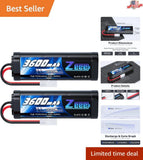 Reliable 3600mAh NiMH Battery Set with Tamiya Connector for RC Vehicles - 2 Pack Battery