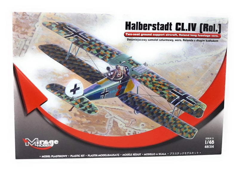 1/48 Halberstadt CL.IV Roland plastic airplane model kit box with painted biplane artwork