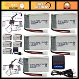 5 Pack 3.7V 800mAh Li-Po 25C Batteries & 4-in-1 Board for RC Drones & Aircraft Battery