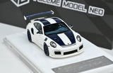 FuelMe 1:64 resin Porsche 911 GT2 RS model car, white with blue racing stripes