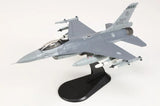 Gray F-16V Fighting Falcon scale model on black display stand