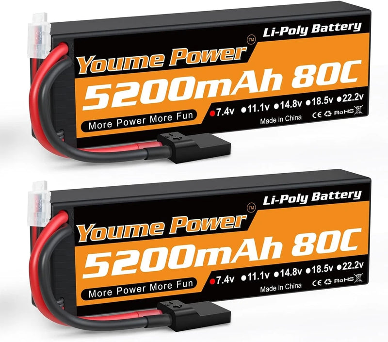 2s Lipo Battery 7.4V RC Lipo Batteries 5200mAh 80C Hard Case with Tr Connector Battery