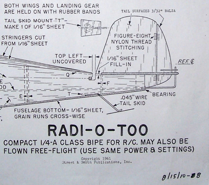 RADI-O-TOO PLAN to Build a 22" Span .010 Powered RC Biplane Model Airplane