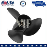 Black three-blade boat propeller with central hub and splines