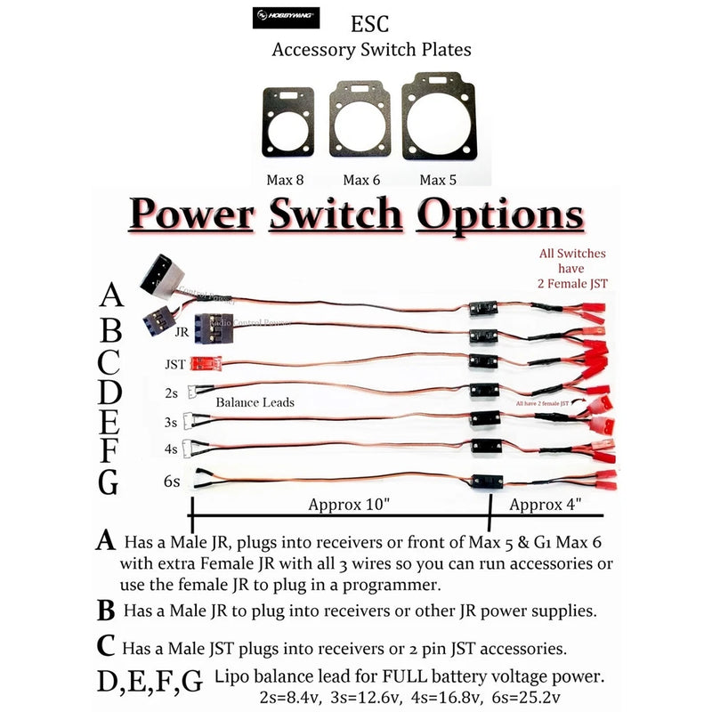 RCP-JRJST Power On & Off Switch Options JR/JST/Lipo Battery Balance Leads (2)pcs