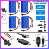 4Pack 7.4V 1500mAh 15C Li-ion Battery SM Plug w/ USB for RC Car Boat Truck USA