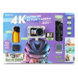 4K Ultra HD action camera kit in retail box with dual screen and Wi-Fi