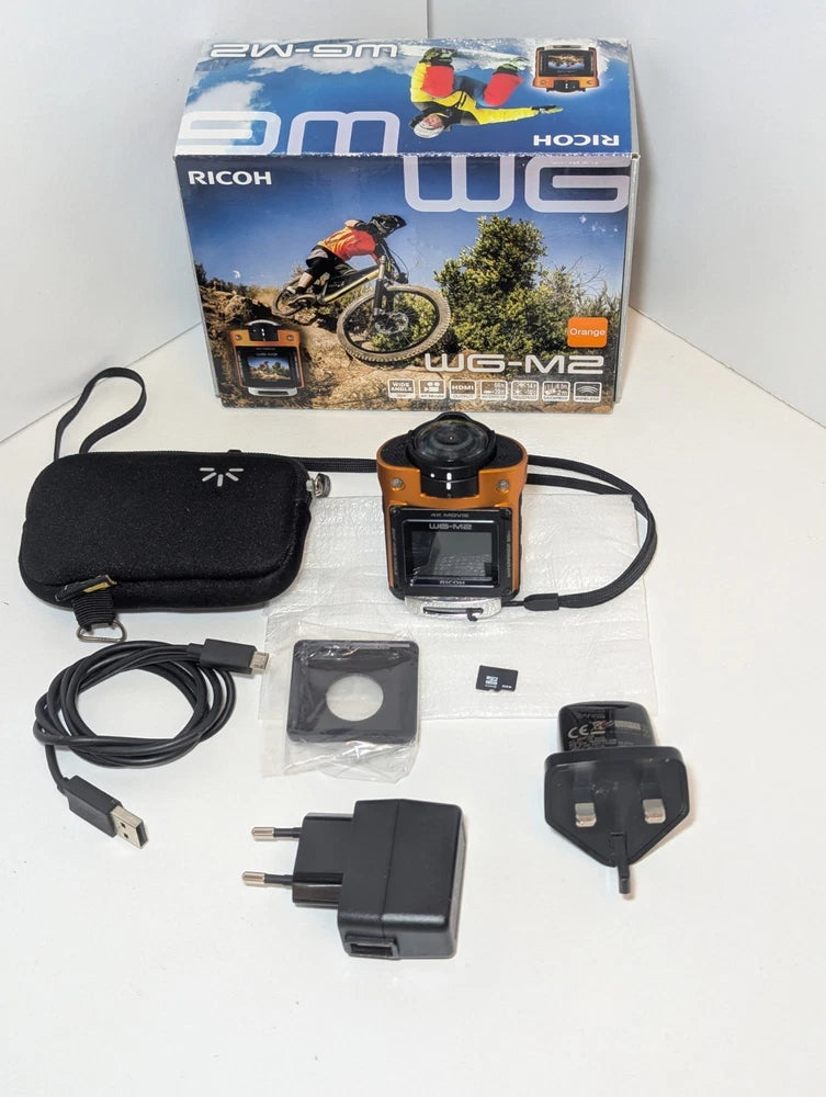 Ricoh WG-M2 4K Action Camera Waterproof WiFi Orange, 8gb SD Card + Accessories