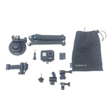 GoPro Hero7 Black action camera bundle with mounts, suction cup, and carrying pouch