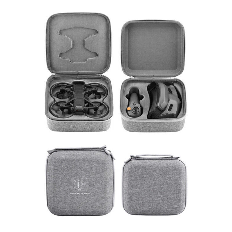 Hard-shell storage case for drone glasses and accessories, gray, zippered with molded insert