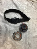 Action camera recorder with black waist strap and two round attachment units