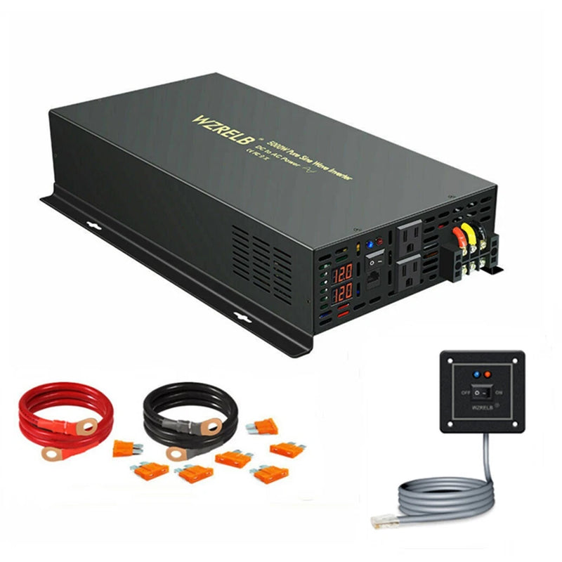 5000W Pure Sine Wave Power Inverter 12V to 110V 220V Remote Switch Car Motor