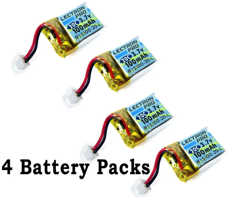 4 Packs Lectron Pro 3.7 volt 100mAh 20C Lipo for Estes Proto X Nano Quadcopter
