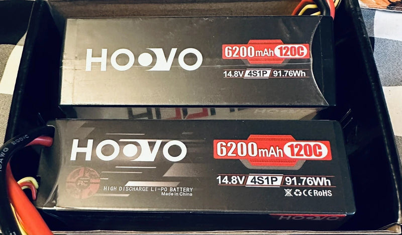 HOOOVO LiPo battery pack, 6200mAh 120C, dual 14.8V 4S labels