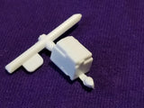 Plastic model battery with light gray housing and two electrical terminals