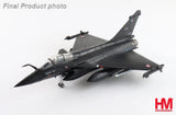 Dark gray delta-wing fighter jet model with landing gear down and twin nozzles