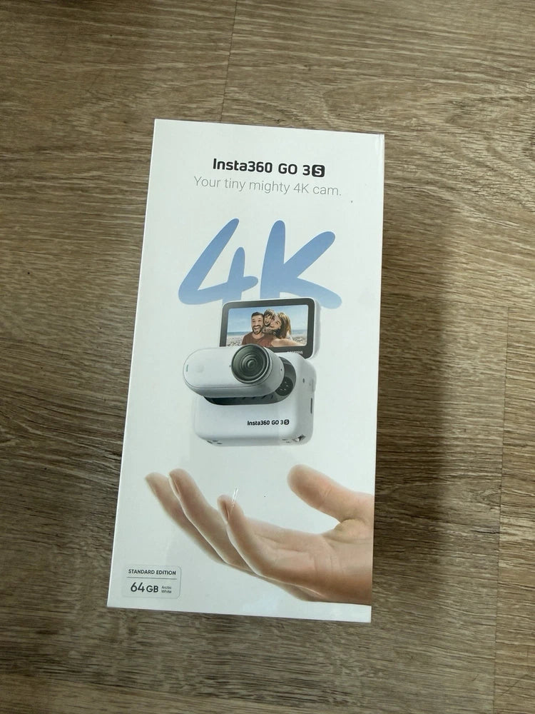 White Insta360 action camera box, 4K and 64GB text on front