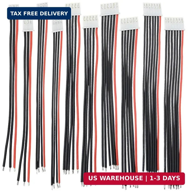 JST-XH balance connector plugs with red/black leads, 10-pack