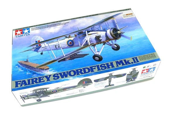TAMIYA 1/48 Fairey Swordfish Mk.II model airplane kit box with aircraft artwork