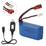 7.4V Battery 1400mAh 25C T Deans Connector With USB Cable for WLtoys 4WD RC Cars