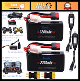 2 Pack 11.1V 3S 2200mAh 30C Li-Po Shorty Batteries with XT60 Converter for RC Tr Battery