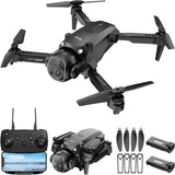 Foldable quadcopter drone with camera, black, with remote and spare propellers