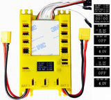 Yellow dual-output PDB board with servo/camera power terminals and multicolor wires