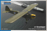 L-4 Grasshopper scale model aircraft with olive green wings and yellow tail.