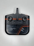 Black RC remote controller with two joysticks and orange Aero 7 graphics, compact handheld