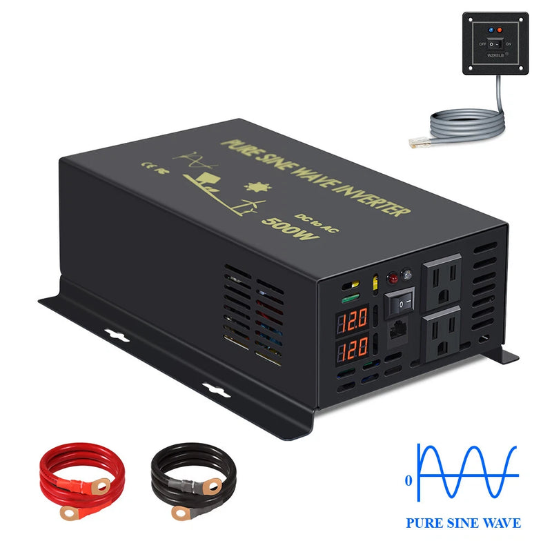 500W Pure Sine Wave Power Inverter 12/24/36/48VDC 120VAC Off-Grid Remote Control