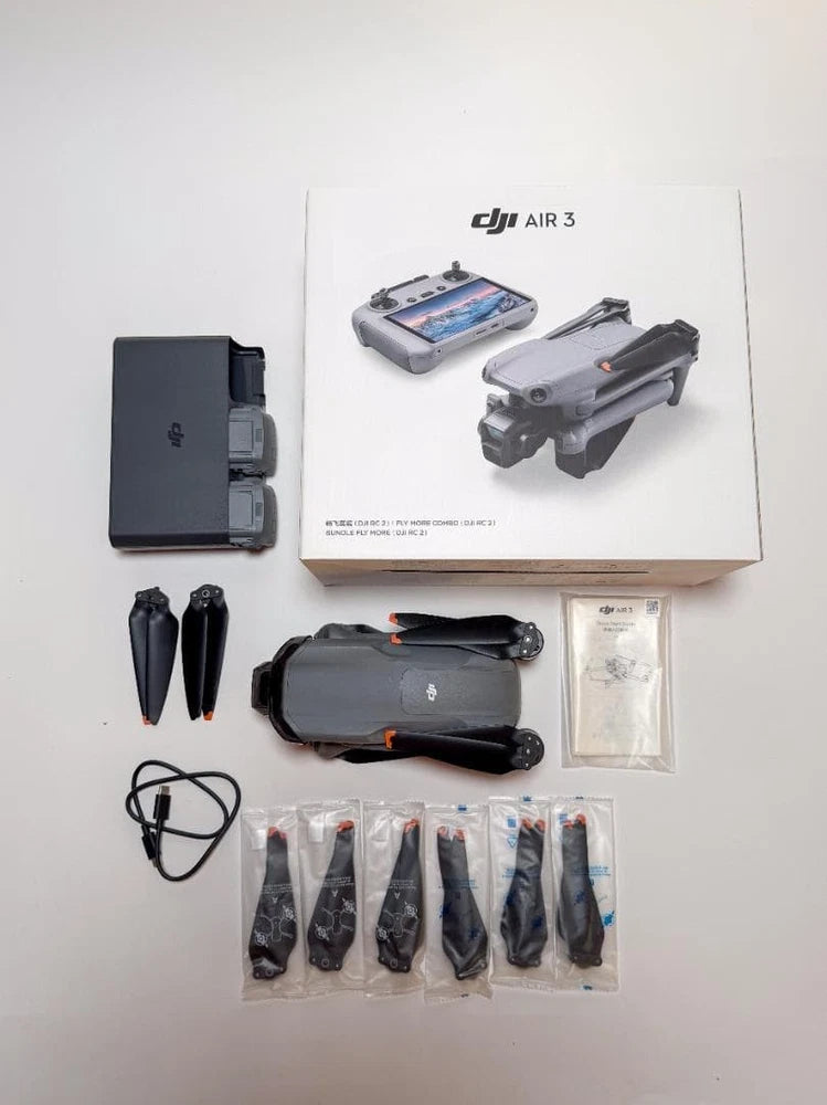 DJI Air 3 Fly More combo drone kit with drone, batteries, propellers and cases