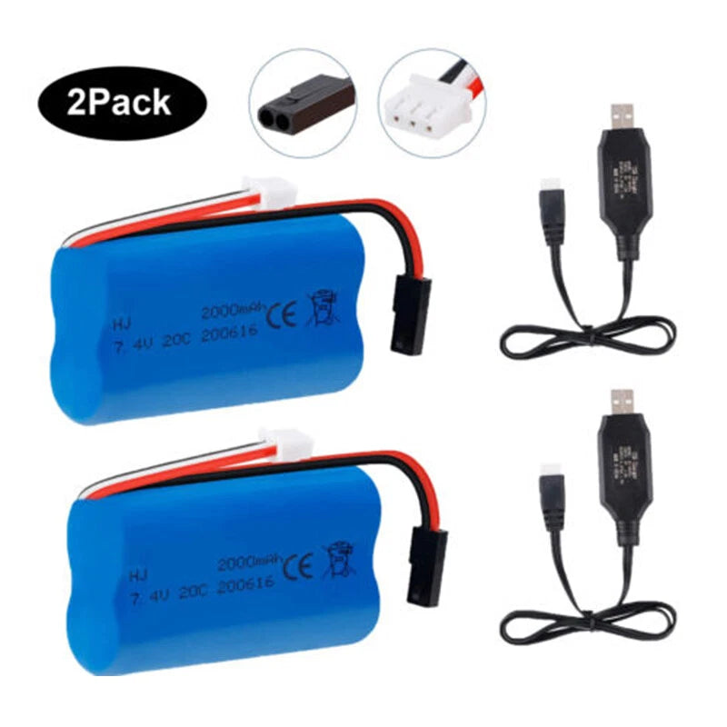 2x 7.4V 2000mAh Li-ion Battery for MJX T640 F39 F49 RC Airplane Syma 822 RC Car