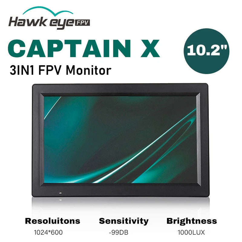 Hawkeye Captain X 3IN1 240CH FPV Monitor 10.2" w/ DVR 1024*600 for RC FPV Drone