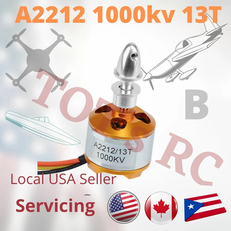 Brushless RC outrunner motor, orange bell, silver shaft, multicolor wires, 1000KV