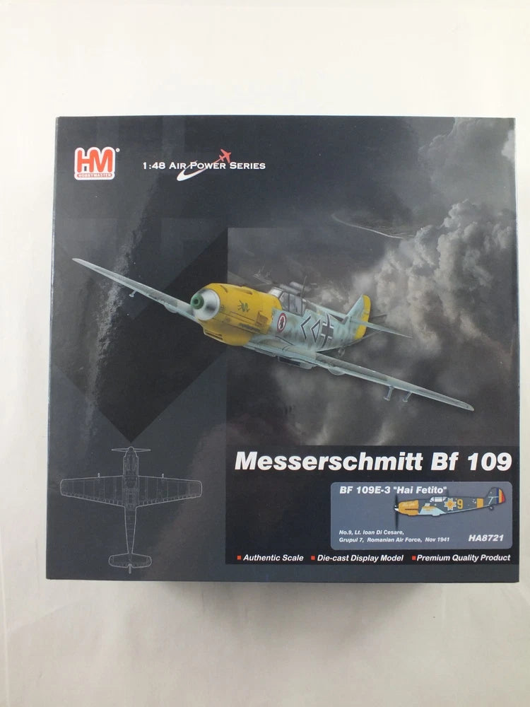 HobbyMaster HA8721 1:48 Messerschmitt Bf 109E-3 model kit box with aircraft artwork