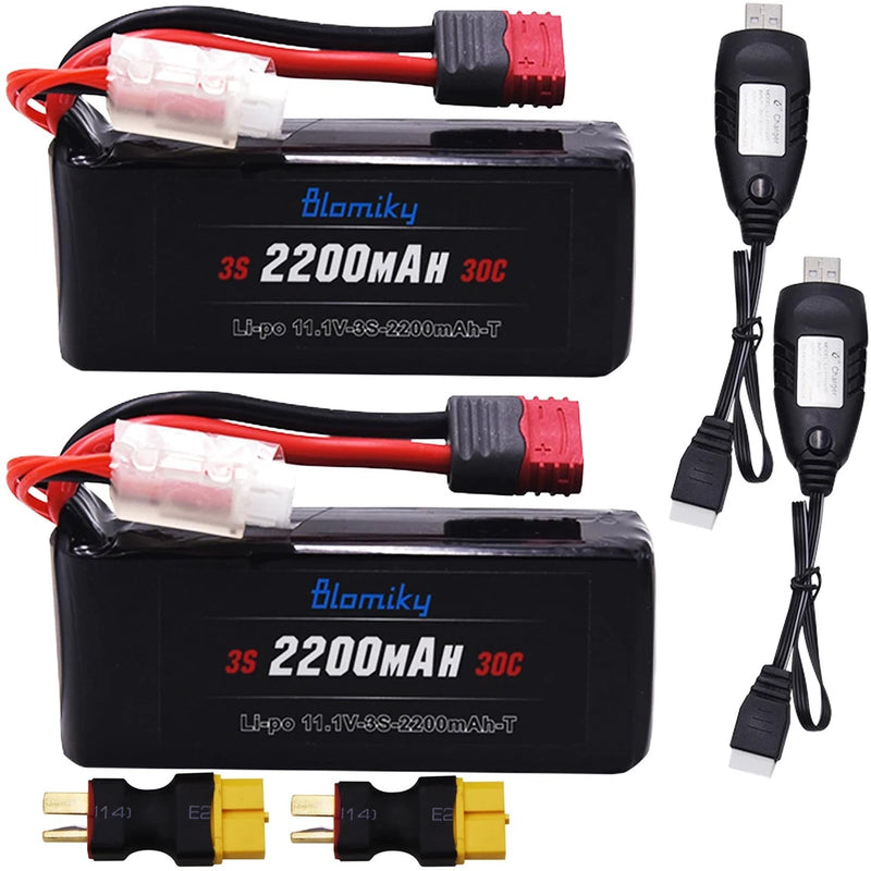 2 Pack 11.1V 3S 2200mAh Shorty Li-Po Battery with XT60 for RC Trucks Battery