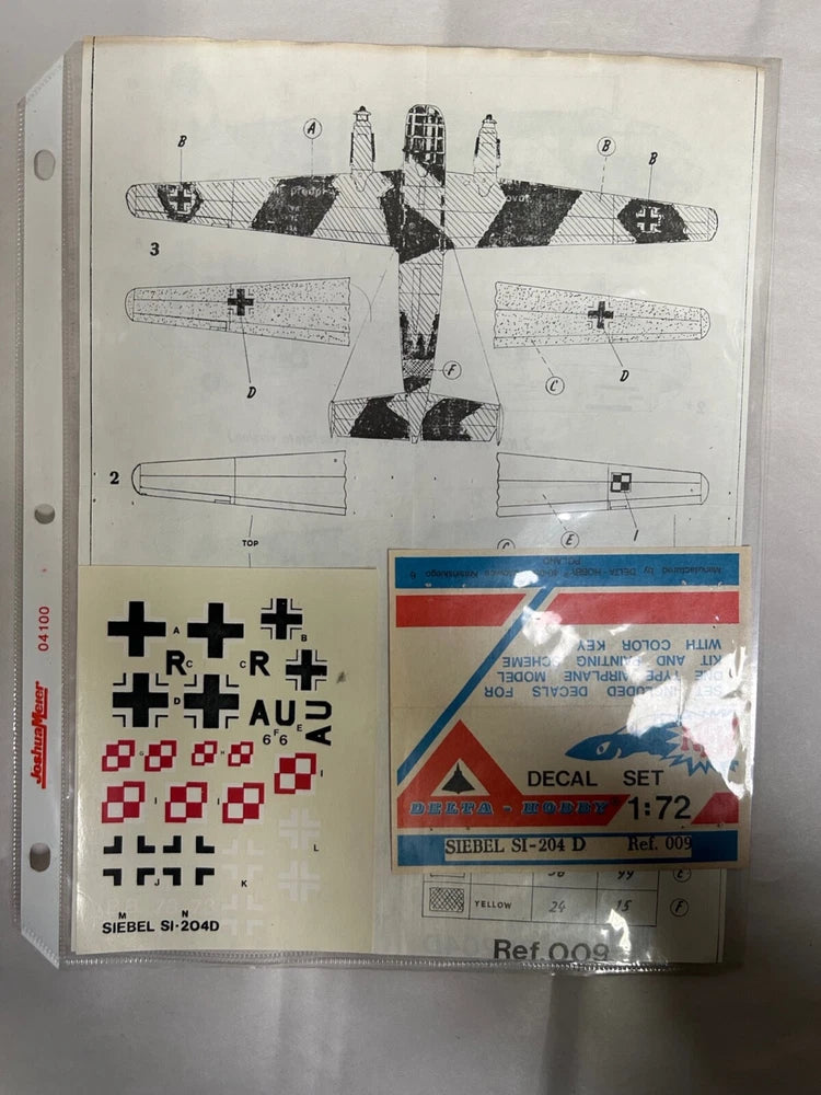 1/72 Siebel SI-204D model airplane decal set, marking symbols and crosses